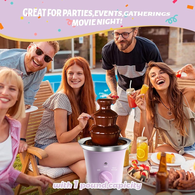 ZEVELOO آلة نافورة الشوكولاتة الصغيرة الكهربائية ل fondue الشوكولاتة للحفلات للحلويات والزبدة والجبن (أرجواني) - Image 2